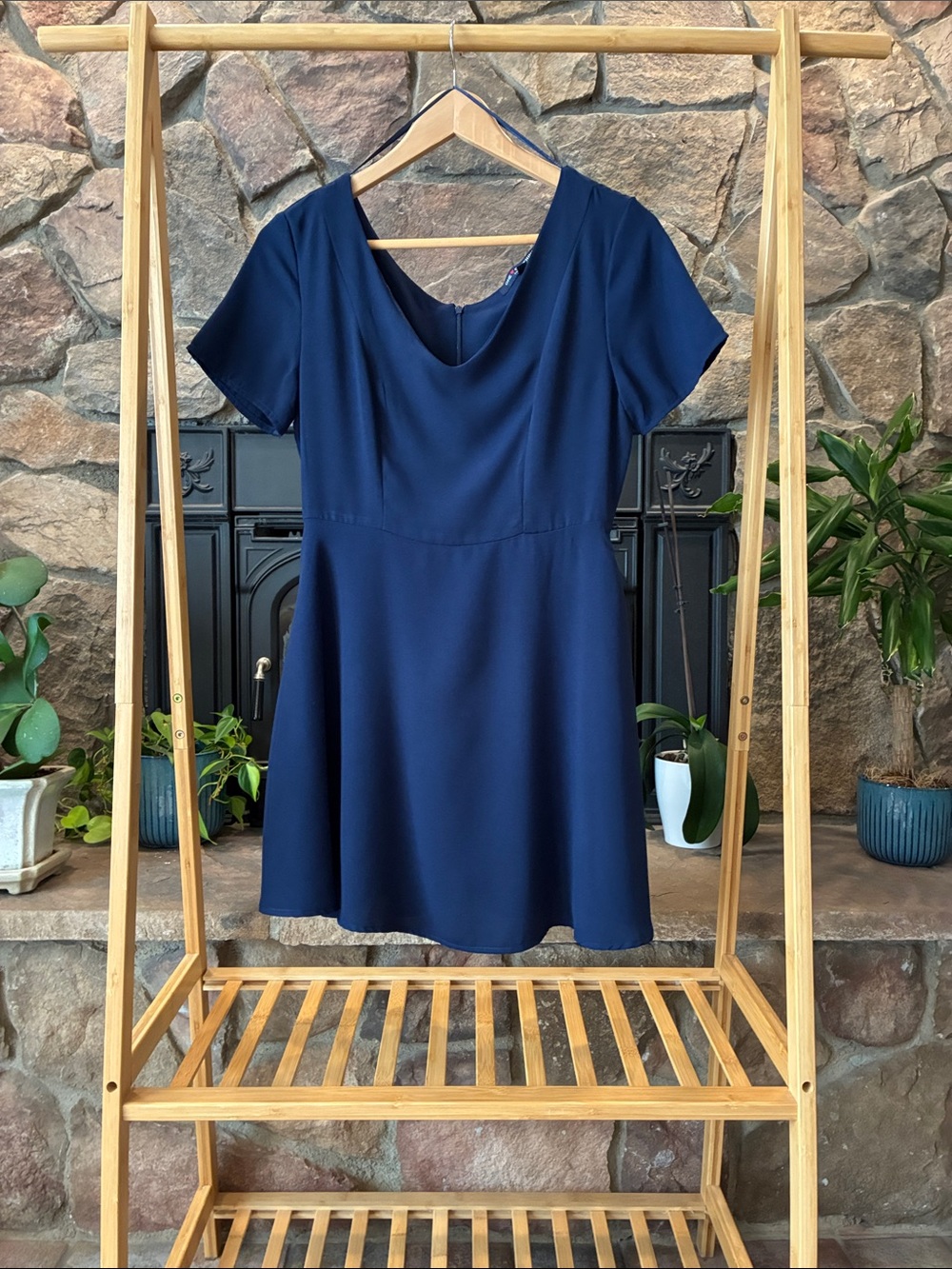 One ♥️ Clothing Navy Short-Sleeve Fit & Flare Mini Dress